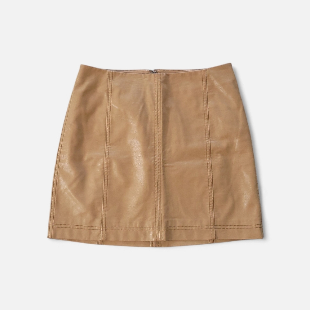 Free People Tan Faux Leather Mini Skirt, Boho Western Festival, Women' Size 4
